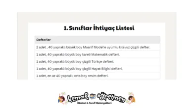 1. sınıflar ihtiyaç listesi